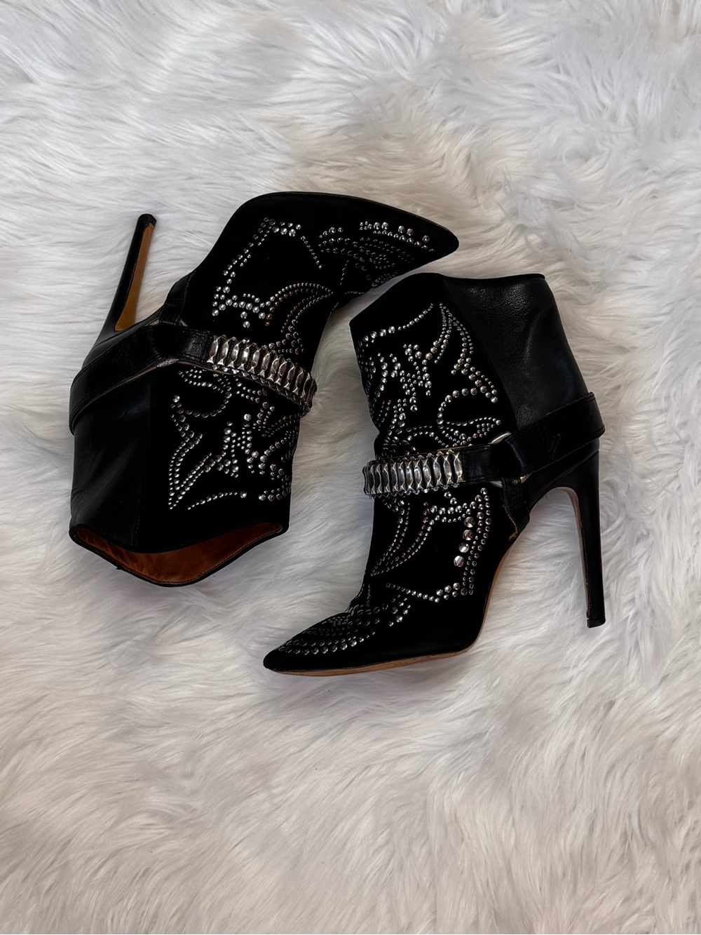 ISABEL MARANT Black Leather Suede Boots  Studded Western Ankle Rocker Sz 3 - Picture 4 of 17